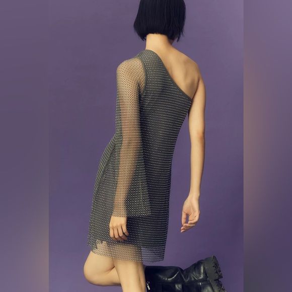Anthropologie Sunday in Brooklyn One-Shoulder Mesh Shine Mini Dress - Picture 1 of 15